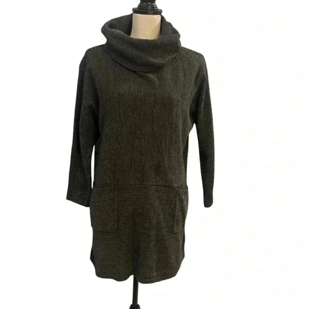 Soft Surroundings cowl neck tunic marled charcoal gray small patch pockets